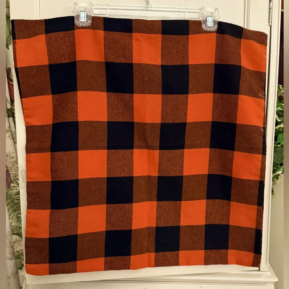 Pillow Covers (2) black, and orange plaid 21